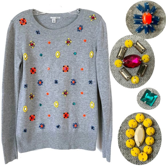 Halogen Gray Jewel Embellished Sweater 